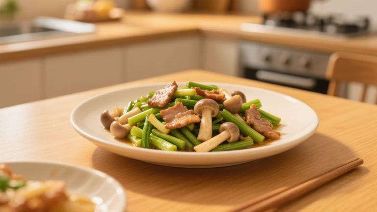 蒜苔白玉菇炒肉