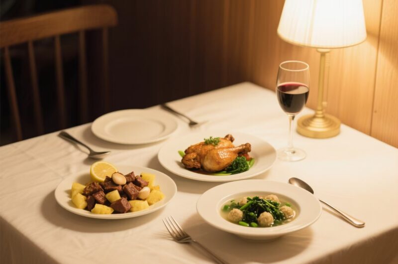 二人食晚餐食谱｜蒜香菠萝牛肉粒+柠檬干煎鸡+豌豆尖丸子汤